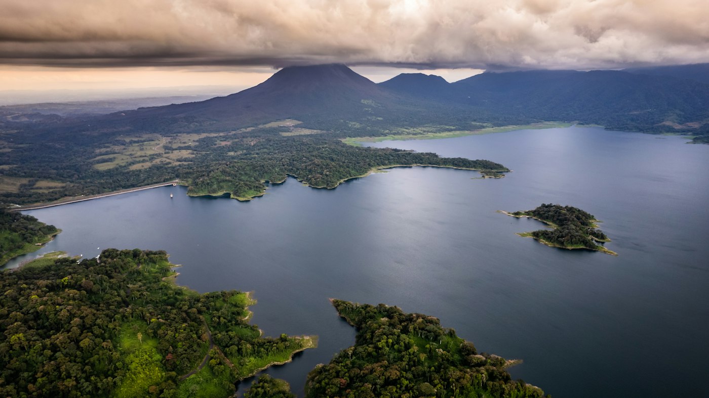 Lake Arenal and the mountains at sunset